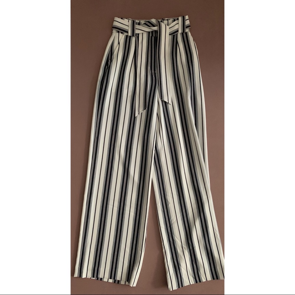 High waist striped wide leg pants